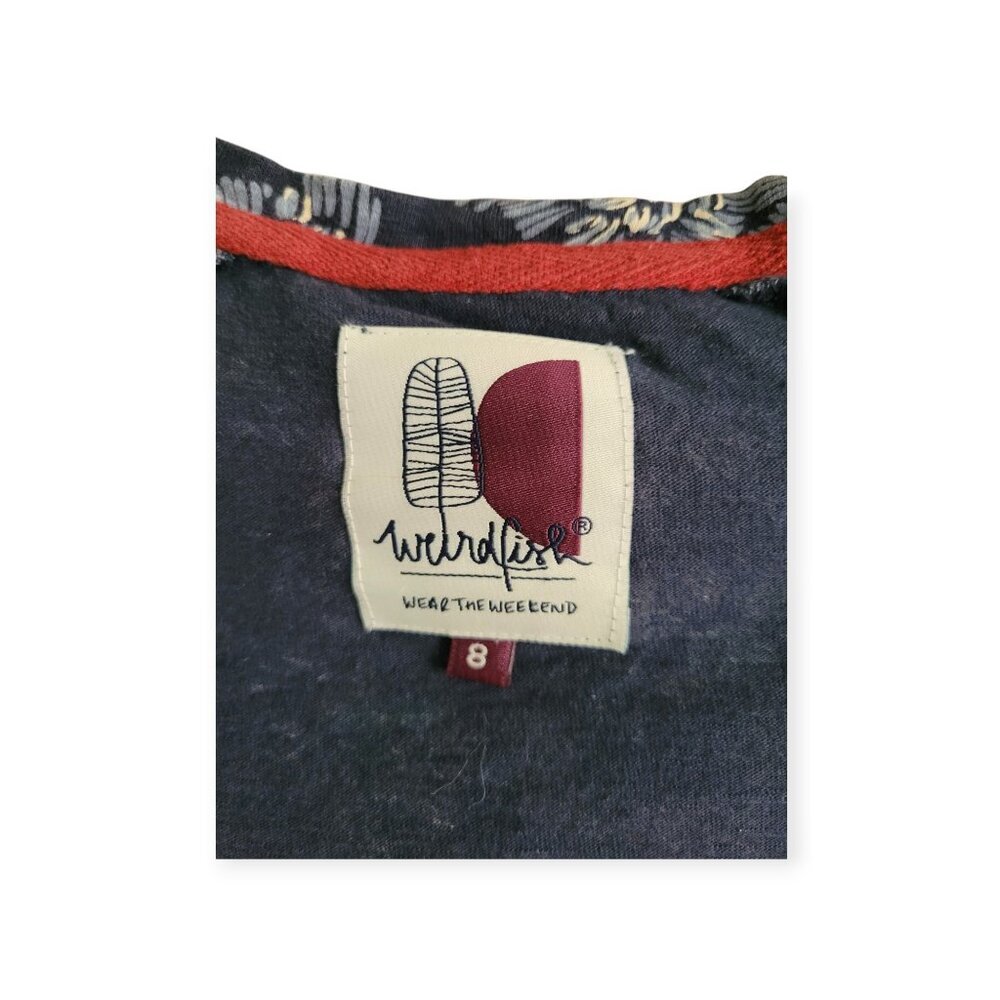 Weird Fish Blue Green Floral Cotton Long Sleeve Scoop Neck Tee UK 8 US 4 Relaxed - Picture 7 of 13